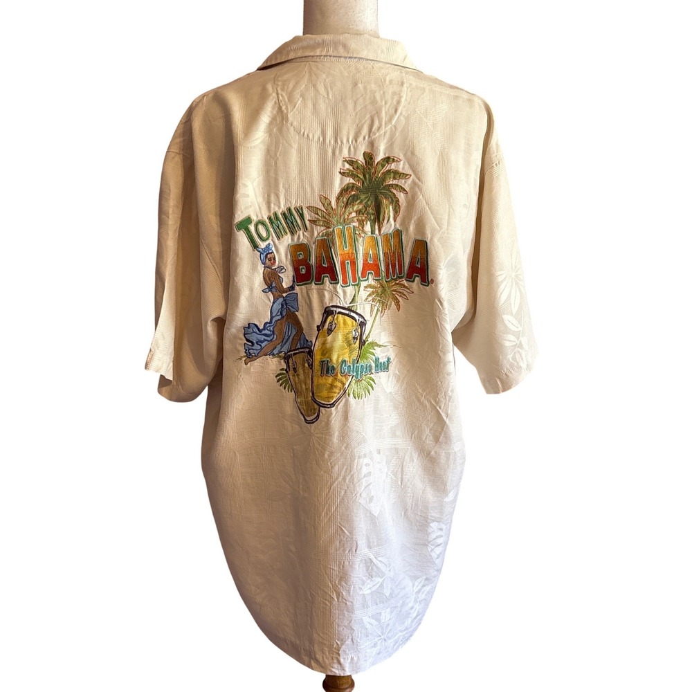 Tommy Bahama Mens M Silk Camp Shirt The Calypso Beat Embroidered Back Jacquard